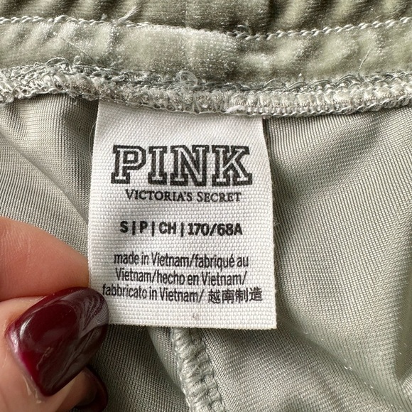 PINK light olive green velvet track pants - Picture 2 of 4